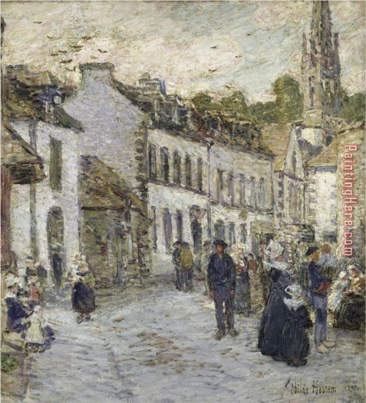 childe hassam Street in Pont Aven in Evening